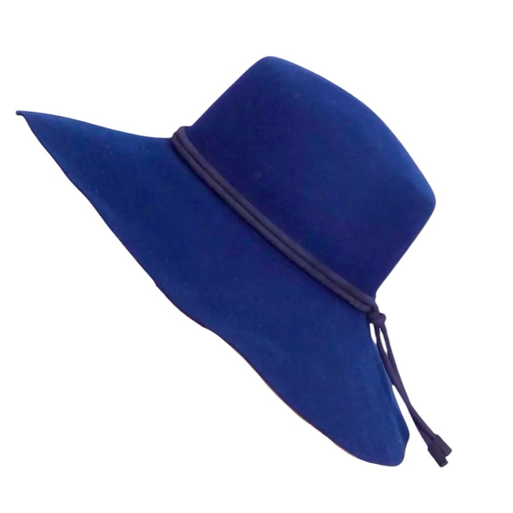 Hermes blue extra wide brim rope hat 100% rabbit hair felt 58CM